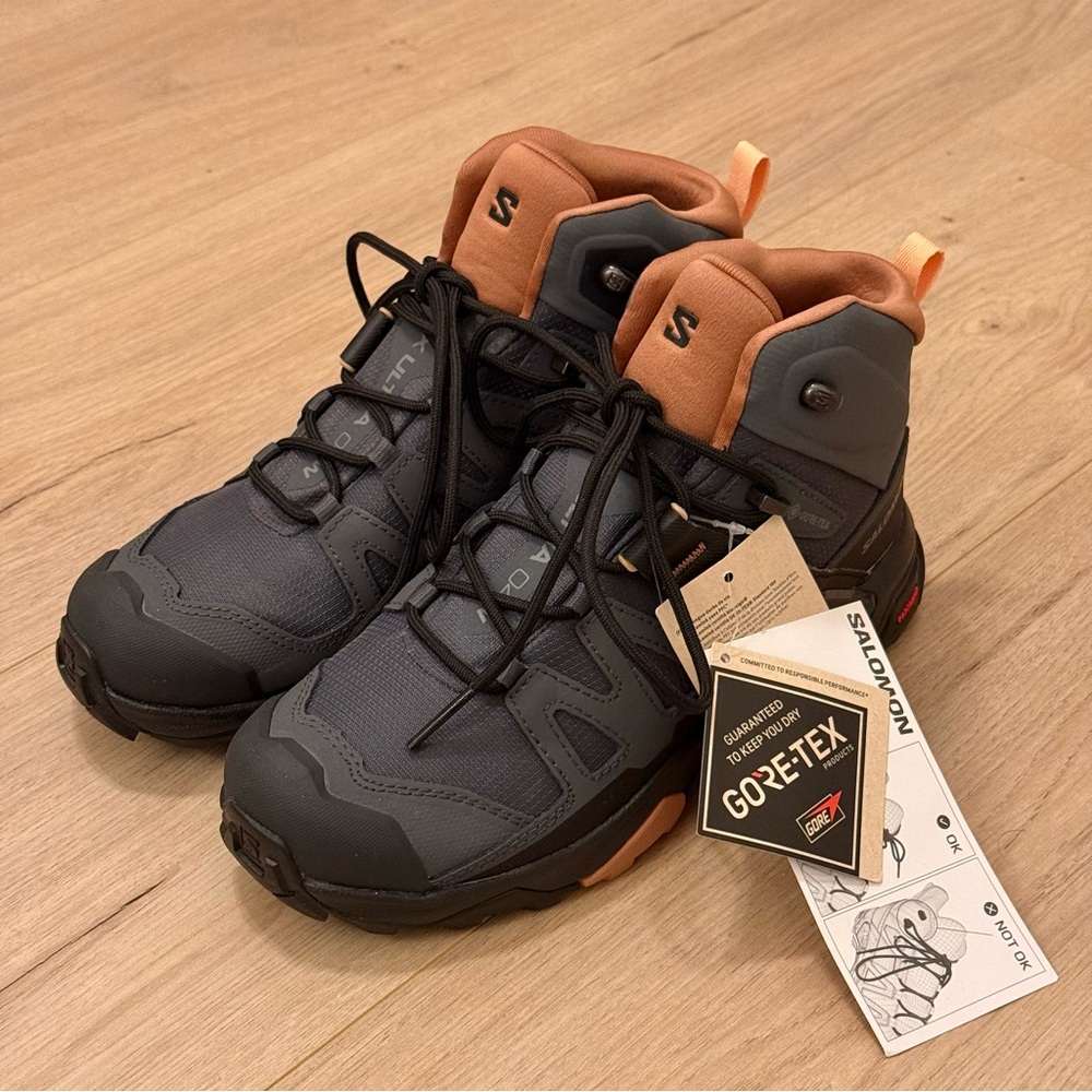 Salomon X Ultra 4 GTX Womens Size 6.5 Hiking Boots Waterproof Ebony Mocha Mousse